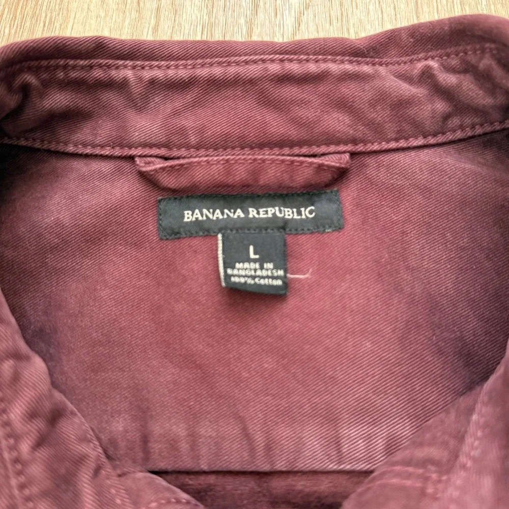 Banana Republic‎ Shirt Mens L Burgundy Button Down Utility Pockets Heavyweight